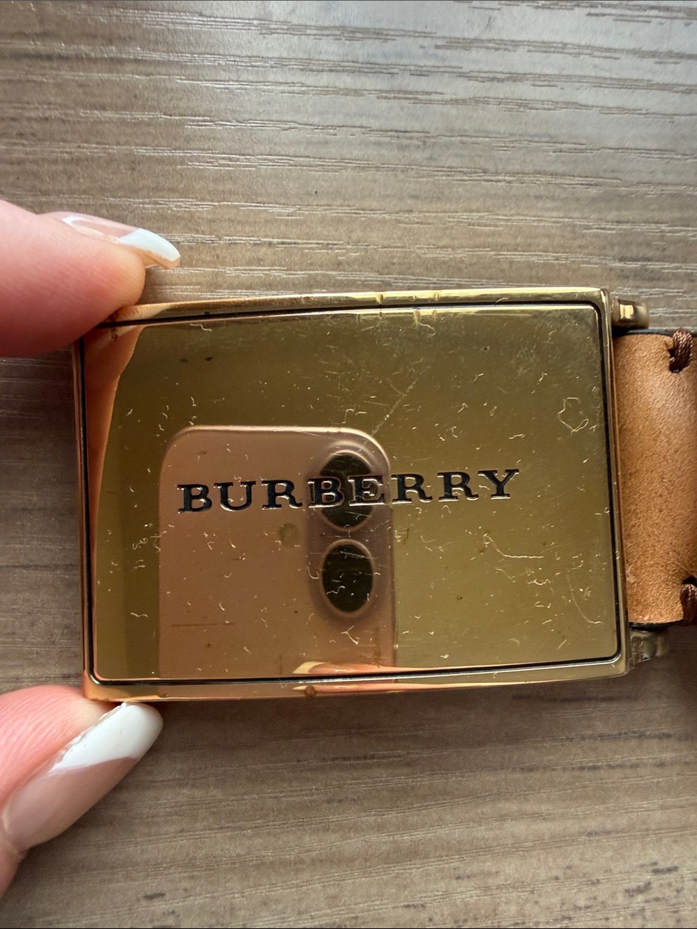 Worn Burberry Men's Gold-Tone Buckle with Beige Check Belt size 80 - Picture 4 of 15
